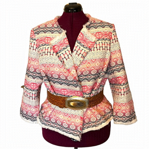 TAHARI by Arthur S Levine Bohemian Print Fringe Open Front Jacket Blazer